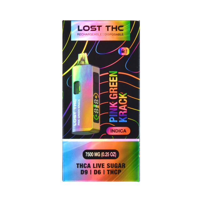 Lost THC Rainbow Edition 7500mg THCA LIVE SUGAR Disposable Device, Indica